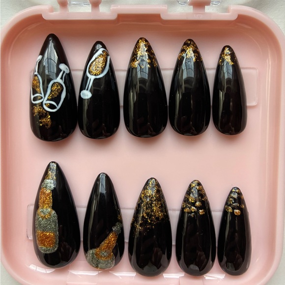 Spilled Champagne Press-On Nails- Hand Painted - Picture 2 of 5